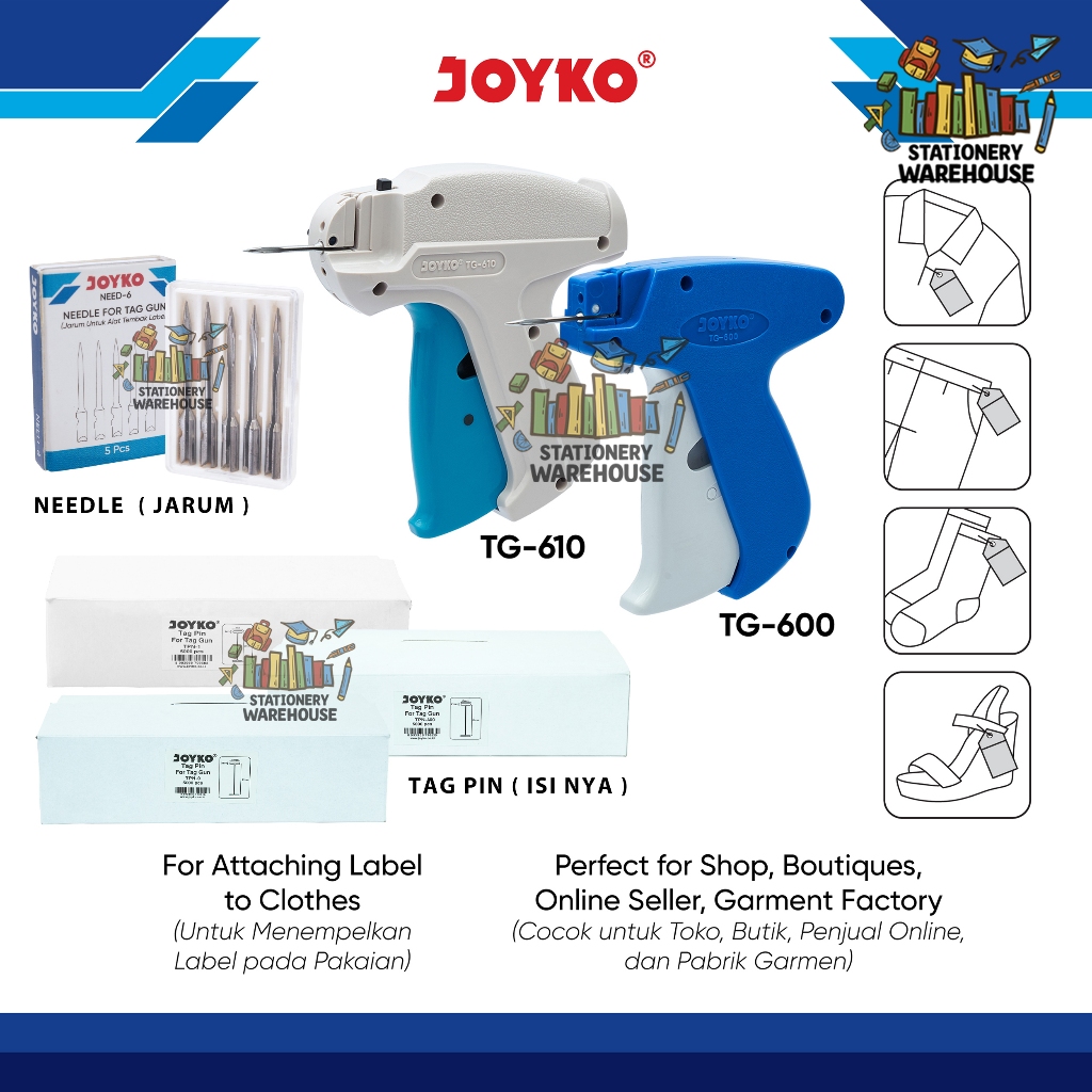 

Ag Tag Gun Alat Tembak Label Joyko TG-600 TG-610 NEED-6 TPN-1 TPN-0 TPN-A00 Jarum dan TAG PIN Label