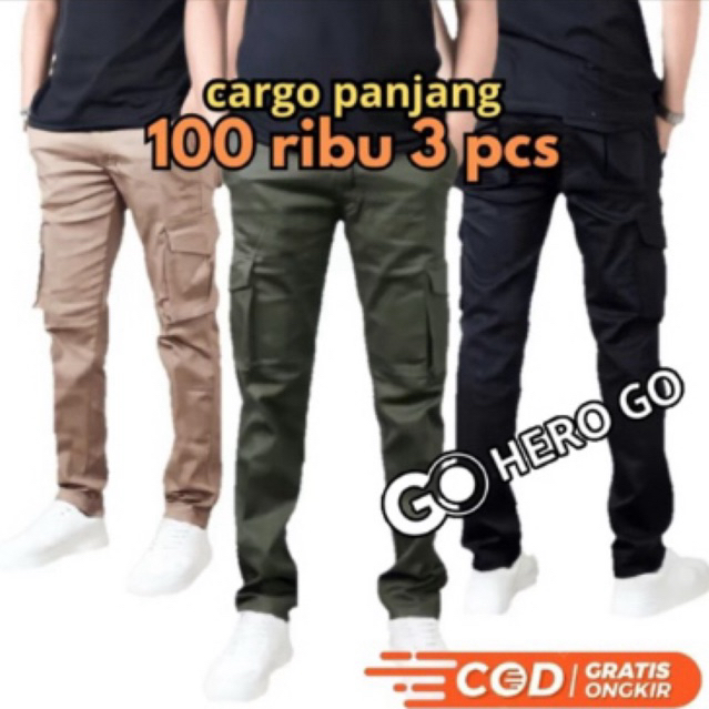 100 RIBU DAPAT 3 PCS CELANA CARGO PANJANG PRIA DEWASA CELANA PANJANG CARGO COWOK CELANA PANJANG PRIA