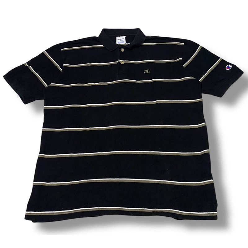 CHAMPION Kaos Polo Salur Casual Hitam | Thrift Shop Second Murah