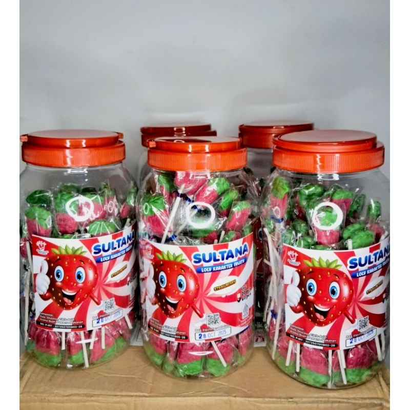 

1 karton Permen lolipop karakter Strawberry isi 6 toples