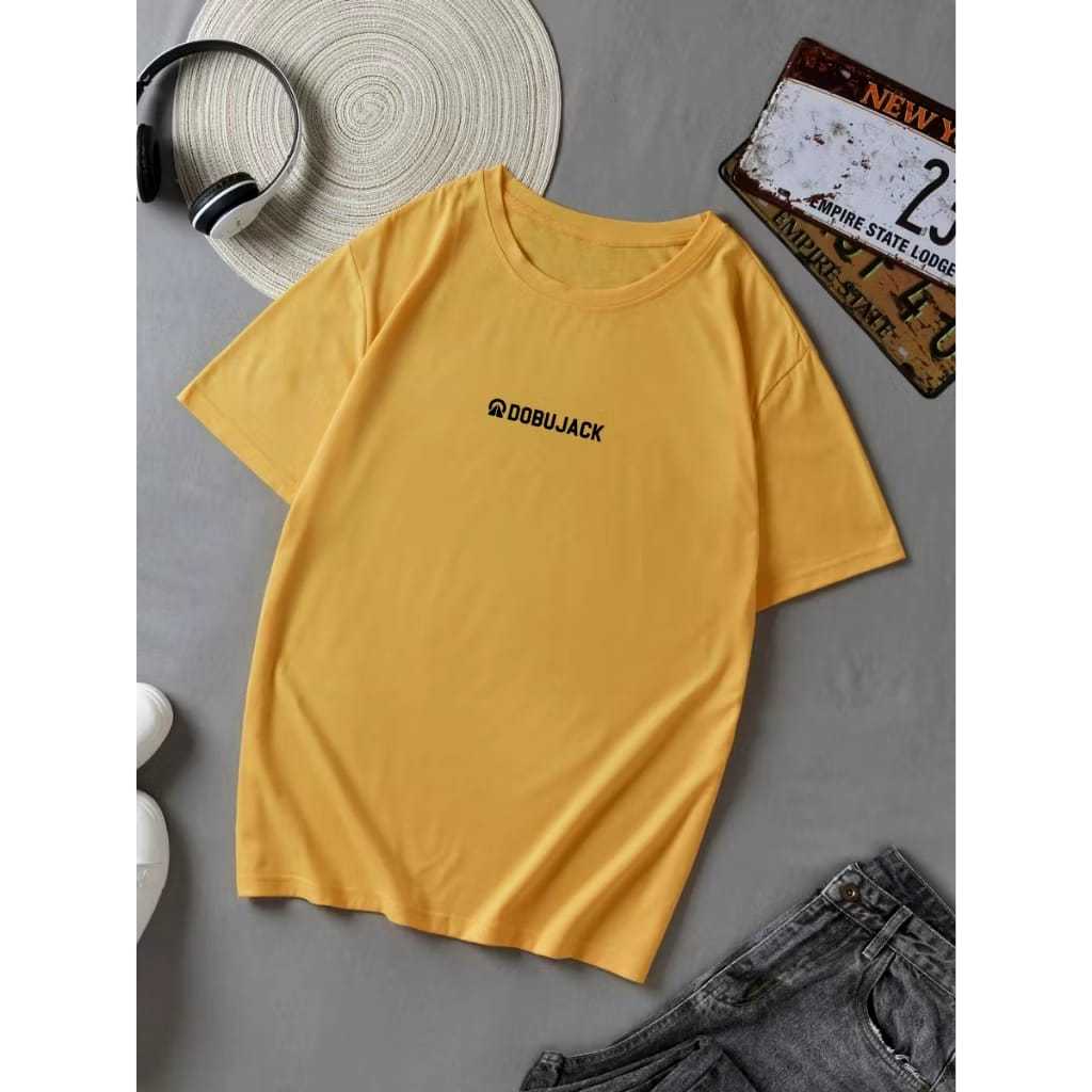 Dobujack T-shirt Pria Casual Premium / Baju Kaos Distro Contton Combed / Kaos Warna Kuning Floking S