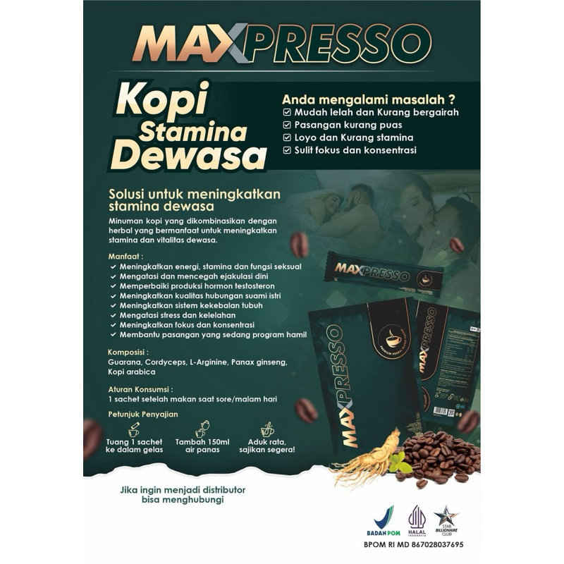 

Kopi maxpresso untuk tahan lama (isi 5 bungkus)