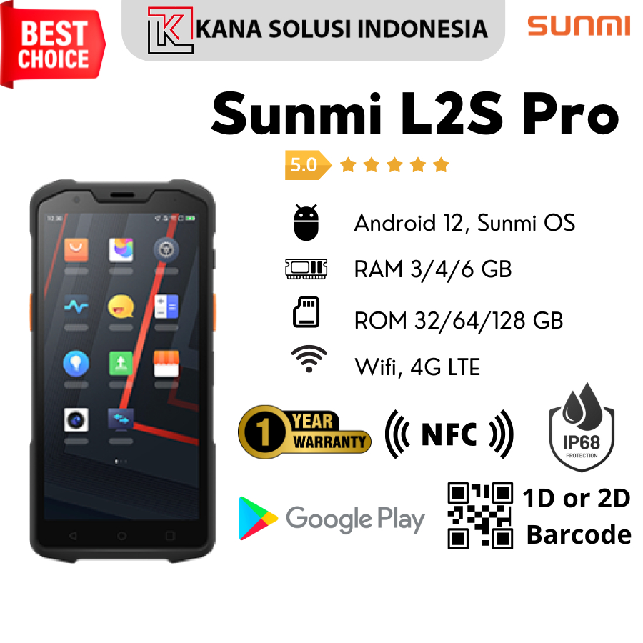 PDA PDT Sunmi L2s Pro 4/64GB 2D Scanner NFC Support Play Store