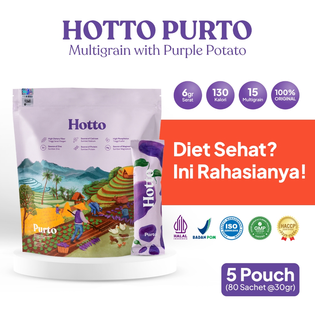 

HOTTO PURTO - 5 Pouch (80 Sachet) | Hotto Porto Original 100 % | Diet Sehat Ini Rahasianya!
