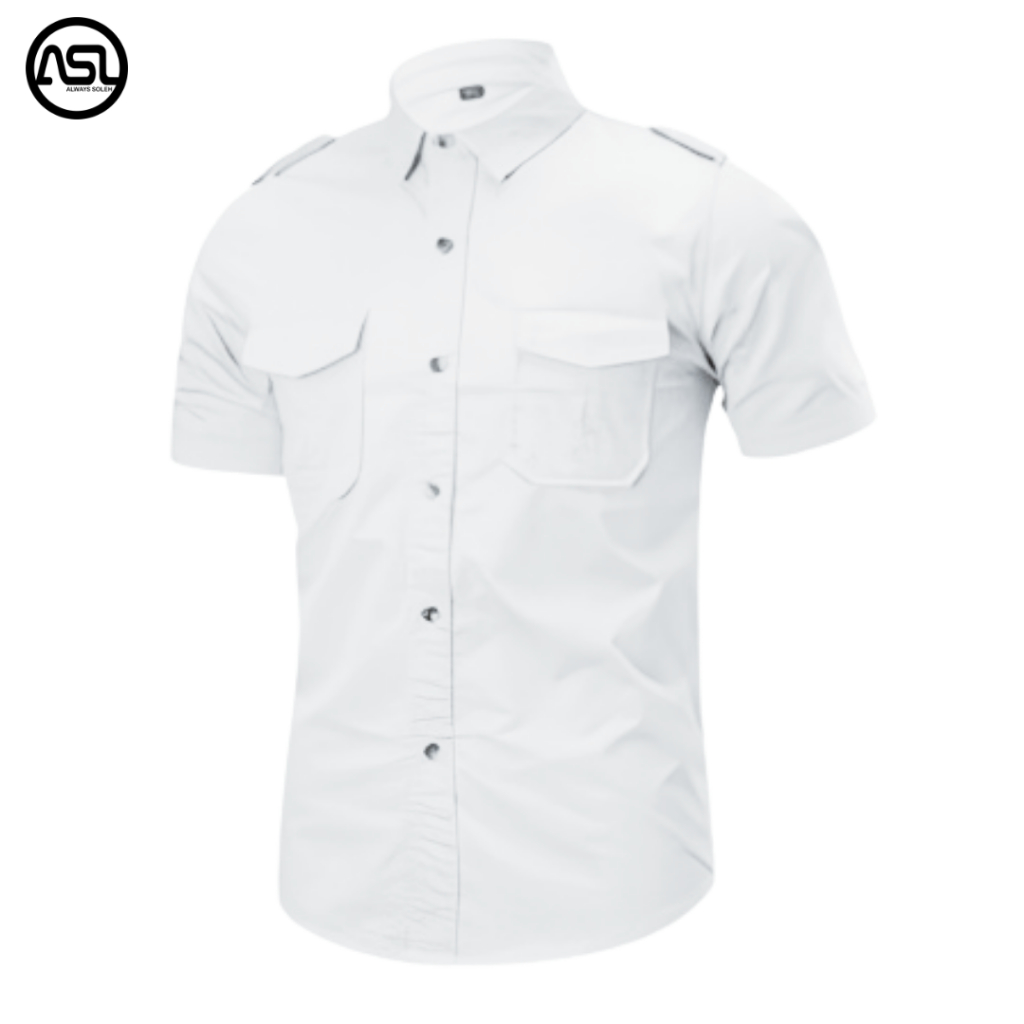 Kemeja Tactical Putih Lengan Pendek / Kemeja Tactical / Kemeja Pria / Kemeja / Kemeja Pria Lengan Pe