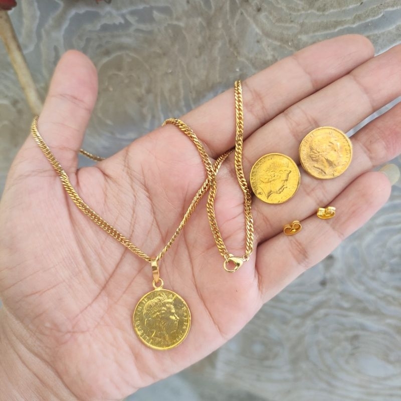 Set koin kuningan kalung titanium