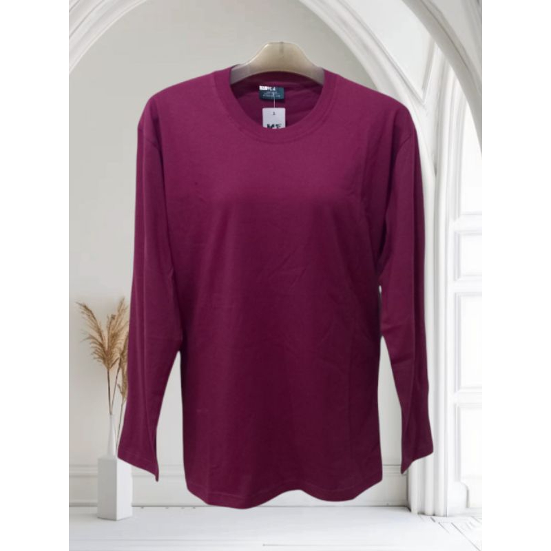 Kaos Polos Lengan Panjang Magenta Unisex Atasan Wanita Kaos Katun Combed