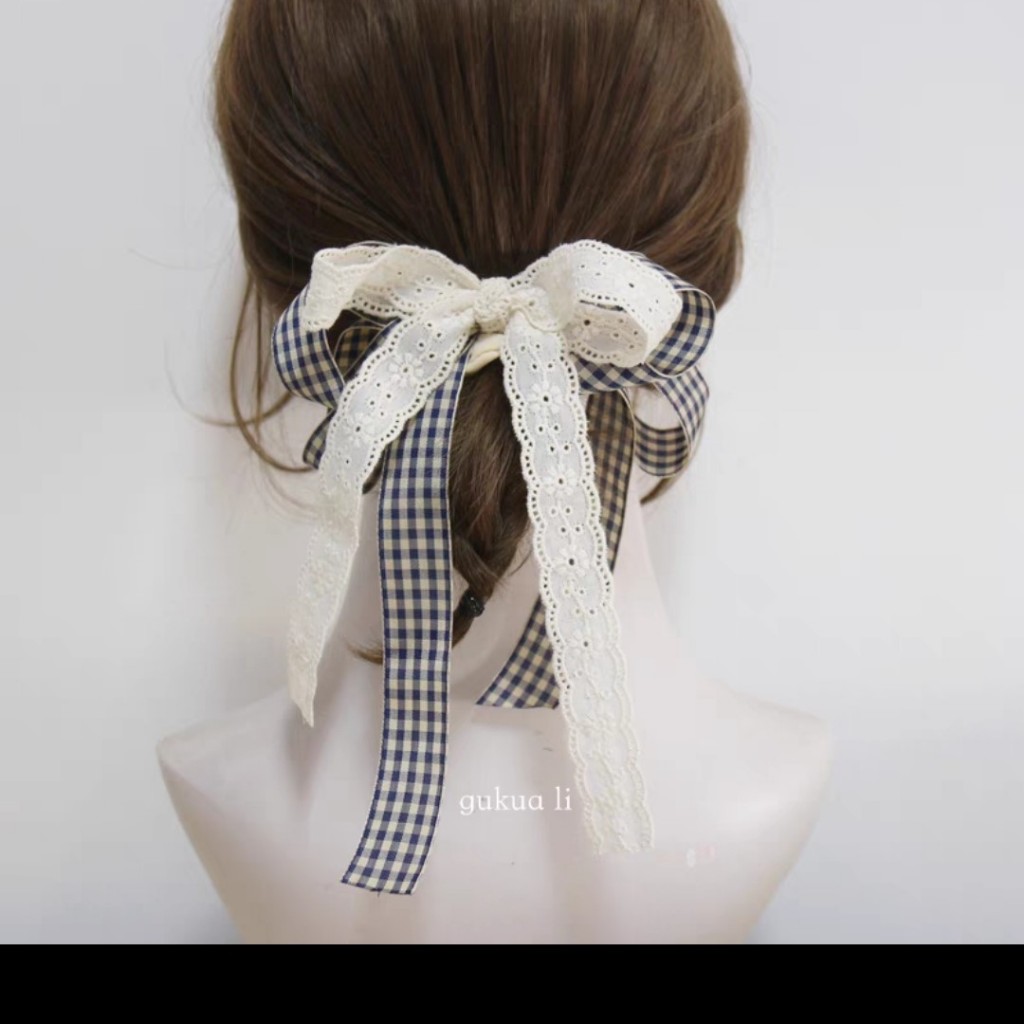 Gukuali Autum New Plaid Lace Bow Ribbon Hair Tie Hair Rope Bow Bow Ribbon Ring
