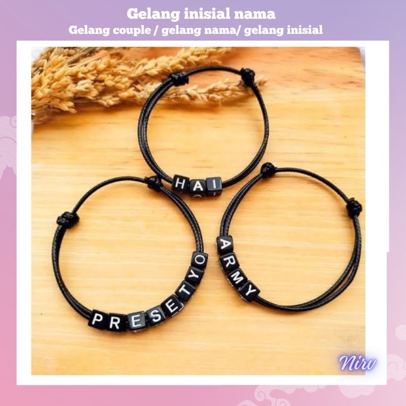 gelang inisal nama/gelang costum nama/gelang hitam/gelang couple/gelang inisal couple