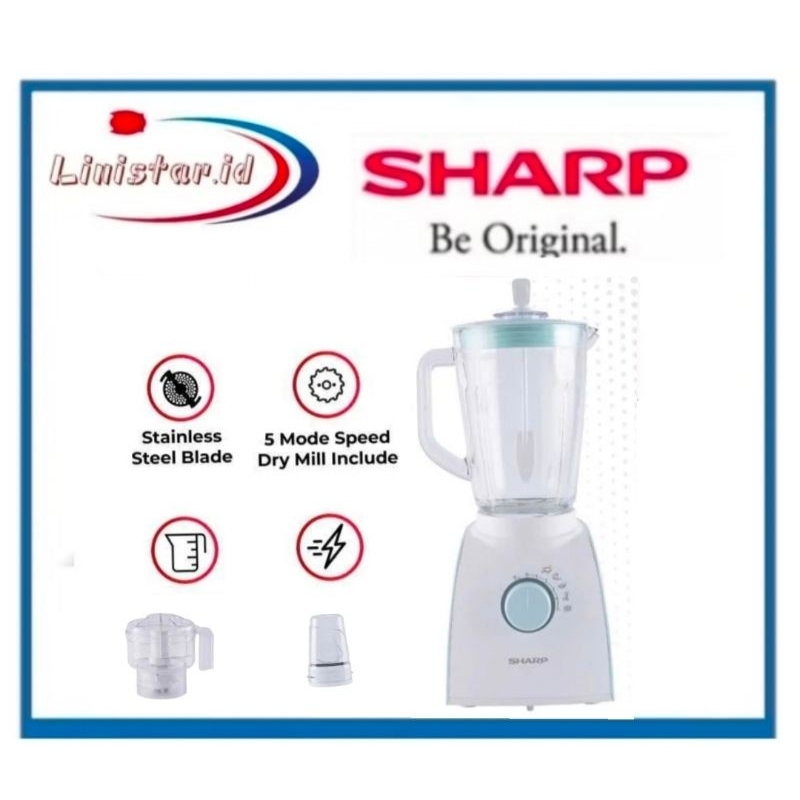 BLENDER SHARP  KACA1,5Liter Blender 3IN1 EM152G-BL CHOPER+DRY MILL/SHARP BLENDER KACA 1,5 LITER/SHAR