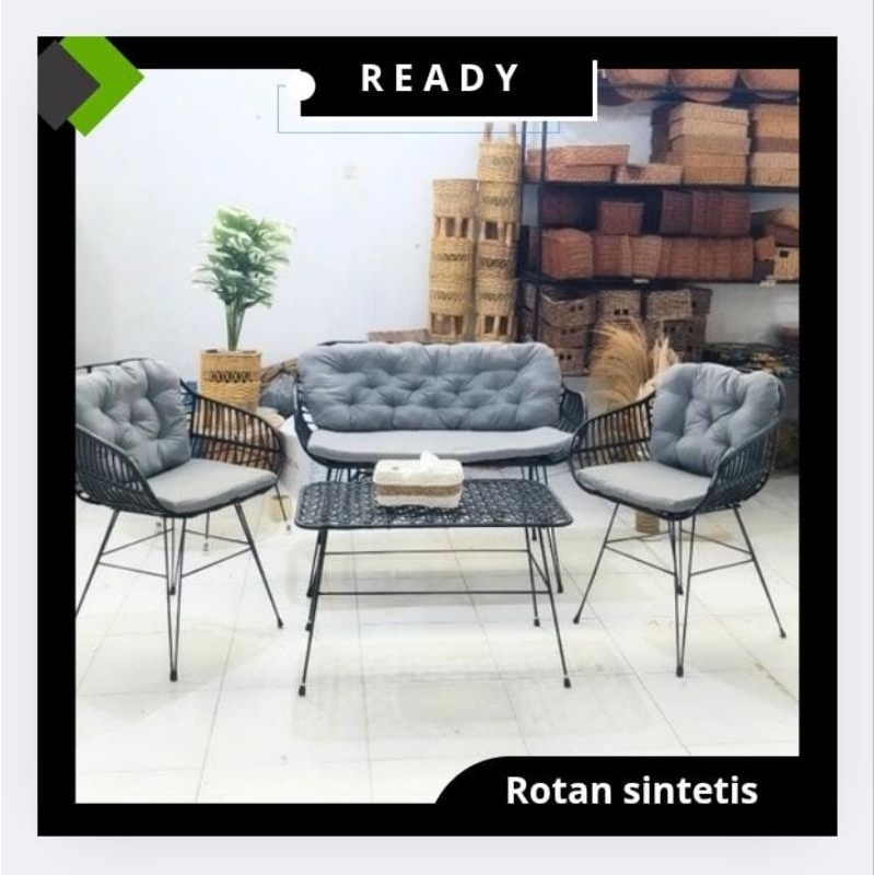 Kursi Sofa Rotan Sintetis Minimalis  Rangka besi/sofa kafe/sofa makan/sofa tamu