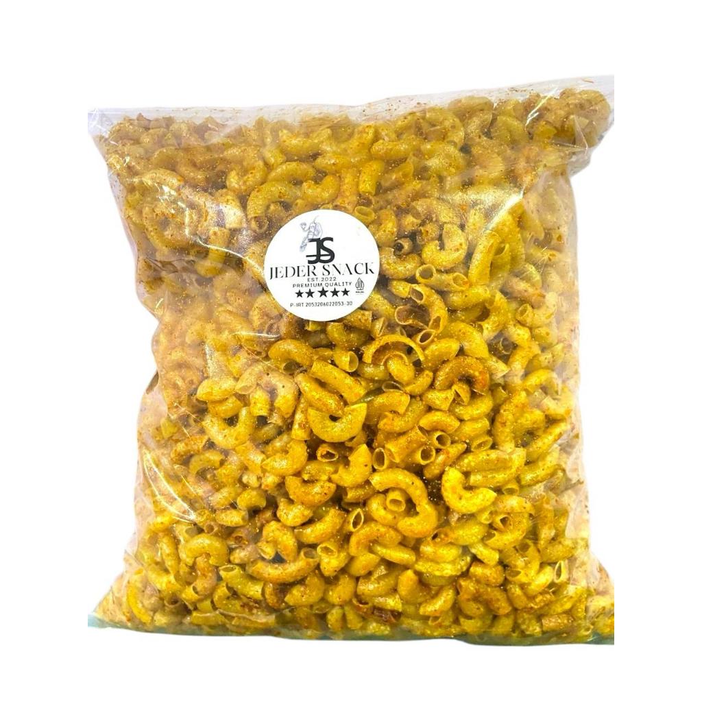 

Makaroni 1kg Kiloan Daun Jeruk Kriuk Asin Gurih Pedas Makanan Kering JEDER SNACK Premium Quality