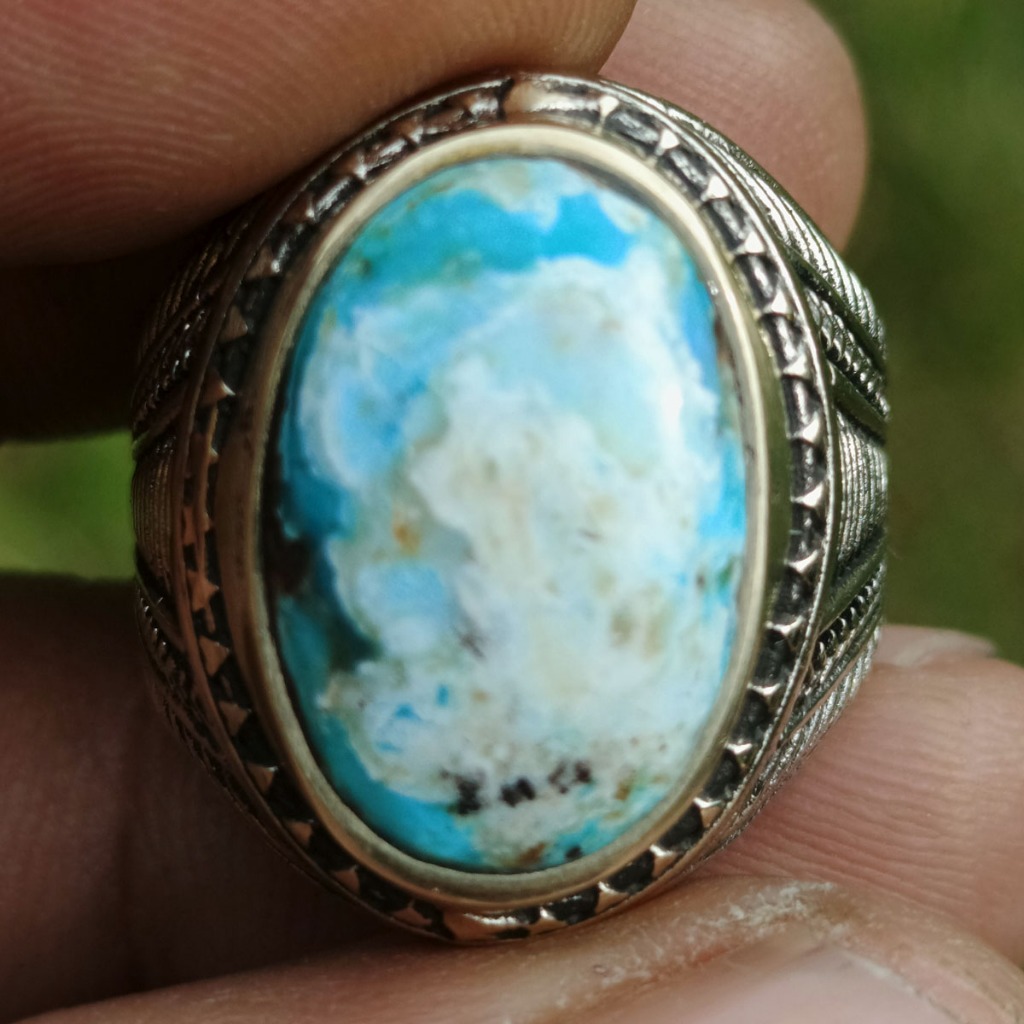 Batu Natural Pirus Persia Unik Porselen Full Biru Putih Motif Awan Langit Fosfornya hidup Dim-18 Ker