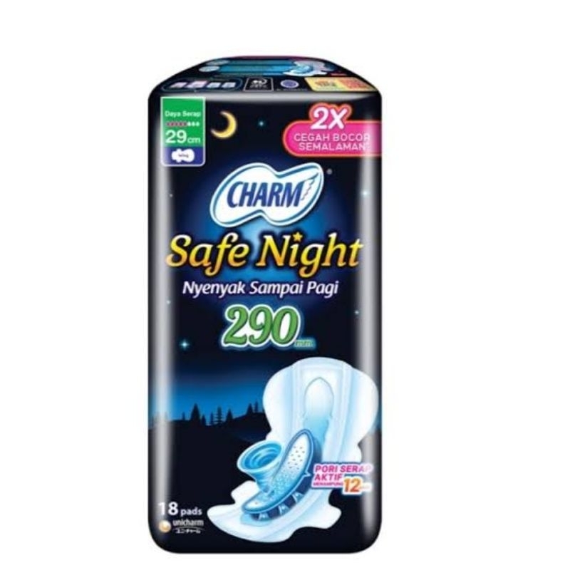 Charm Safe Night 29cm 18pcs Pembalut Wanita Sayap