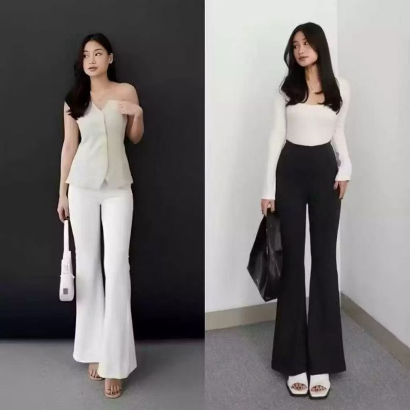 Celana Fit And Flare Pants Cutbray Scuba Pinggang Highwaist Bahan Stretch Melar Elastis Kulot Cutbra