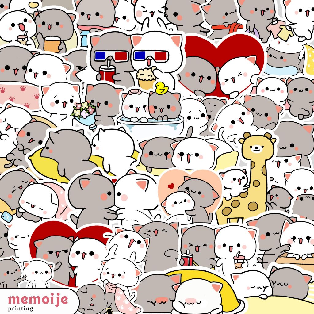 

(60+PCS) Stiker Mochi Peach and Goma Cat Couple Series Vinyl Waterproof – Sticker Lucu untuk Laptop, Helm, HP, Motor