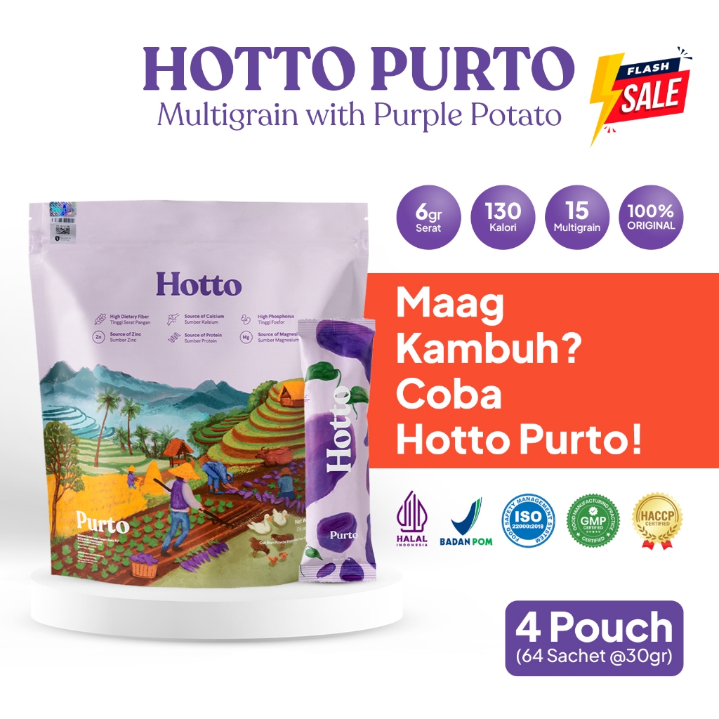 

FLASH SALE!! HOTTO PURTO - 4 Pouch (64 Sachet) | Hotto Minuman Diet, Oatmeal, Sereal