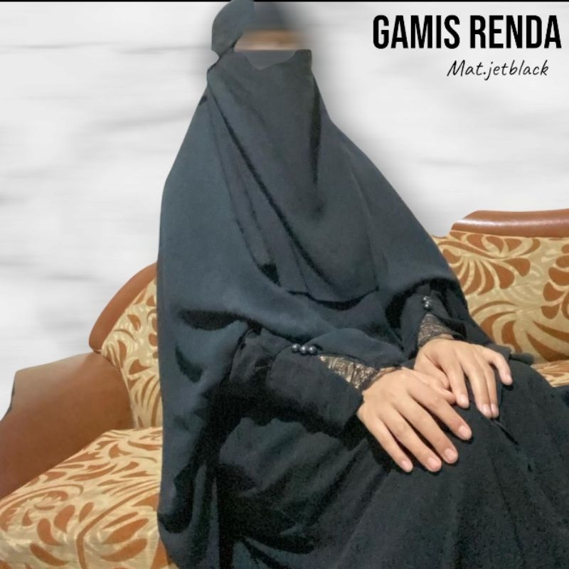 gamis syar i muslimah/ gamis jetblack kombinasi brukat/PO