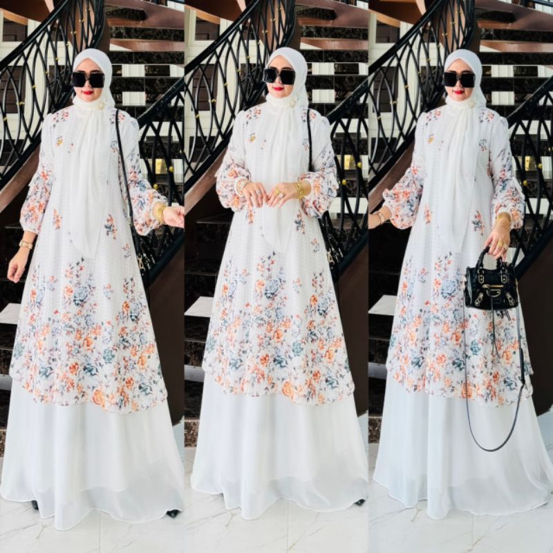 Amna dress gamis melayu set hijab