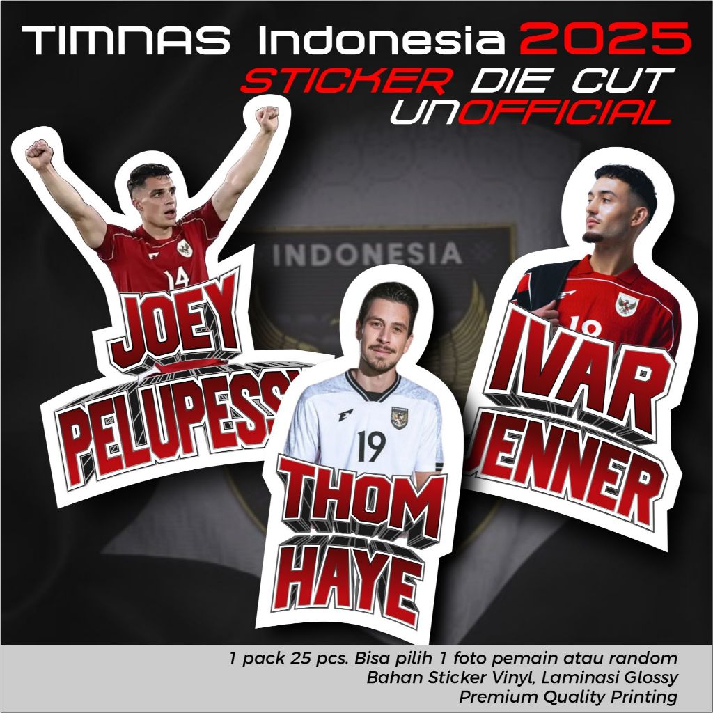 

STICKER TIMNAS INDONESIA 25 PCS SERI 2025 VINYL PREMIUM GLOSSY DIE CUT POTONG POLA