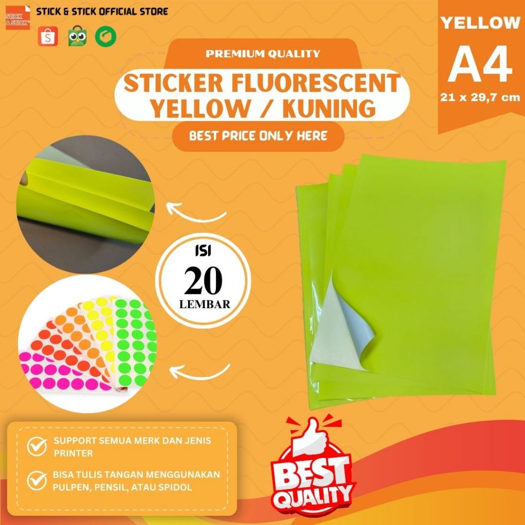 

Sticker Fluorescent Yellow 70 gsm A4 20 Lbr Premium Quality
