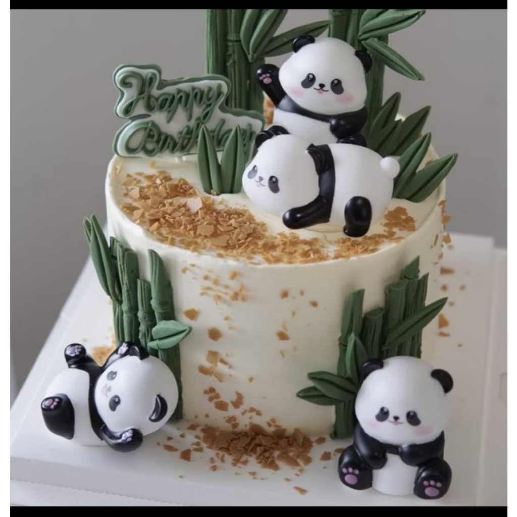 Topper cake Panda, hiasan kue panda, mainan panda, miniatur panda, topper hewan zoo, binatang panda
