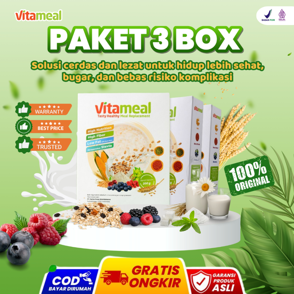 

PAKET VITAMEAL 3 BOX sereal vitameal sereal sehat sereal diabetes sereal diet sereal asam lambung gerd cegah diabetes kolesterol