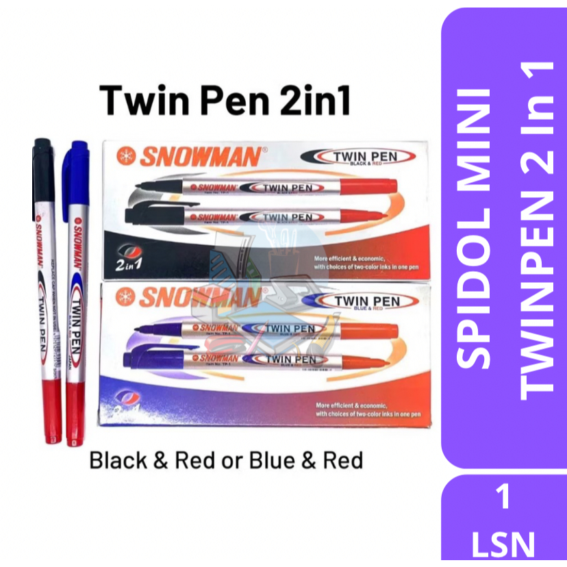 

[1 LSN] Spidol Mini 2 Warna / Spidol Twinpen Kecil Snowman Marker 2 In 1 Hitam Merah Biru Hitam Isi 12 Pcs