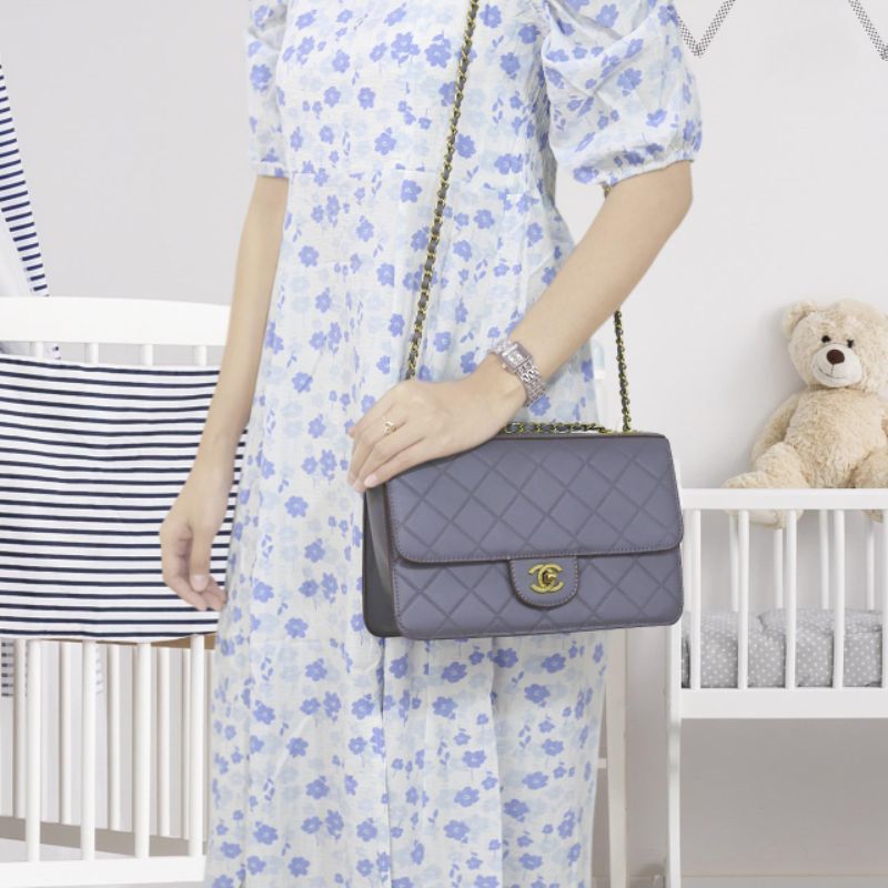 TAS SELEMPANG CEWEK TALI KULIT COMBI RANTAI POLOS WQ7050 WANITA