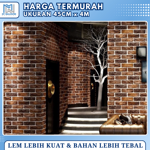 Wallpaper Dinding Bata Sticker Dinding Bata Coklat Wallsticker Dinding Motif Batu Bata Coklat