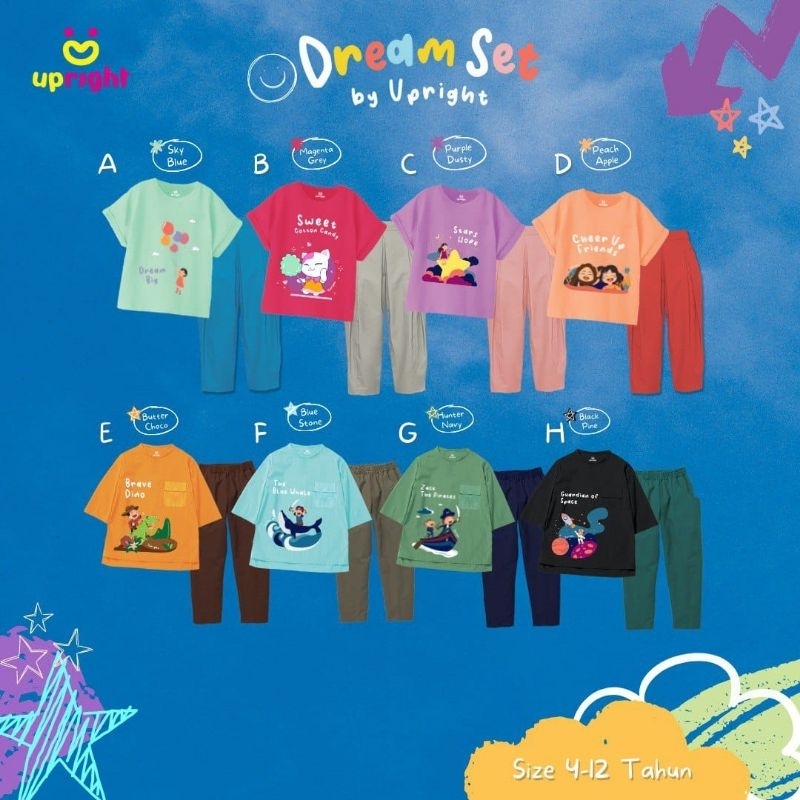 Set Kaos Upright 4-12 Tahun by Upright/ Setelan Kaos Anak 4-12 Tahun/ Dream Set by Upright