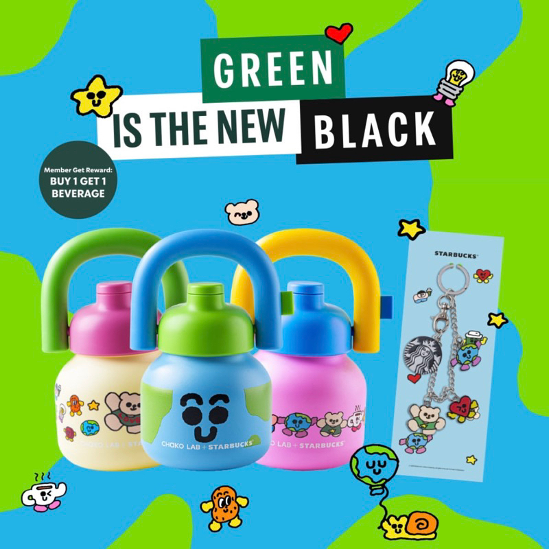 Tumbler Starbucks Chako Lab Green is The New Black 1000ml Botol Minum Gelas Mug Sbux