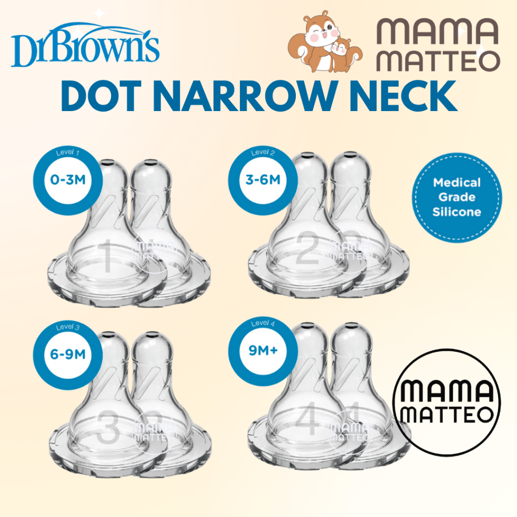 DR BROWN'S Nipple Narrow Neck Options 2pcs / Dot Nipple Botol Susu Bayi / Dr Browns BANDUNG