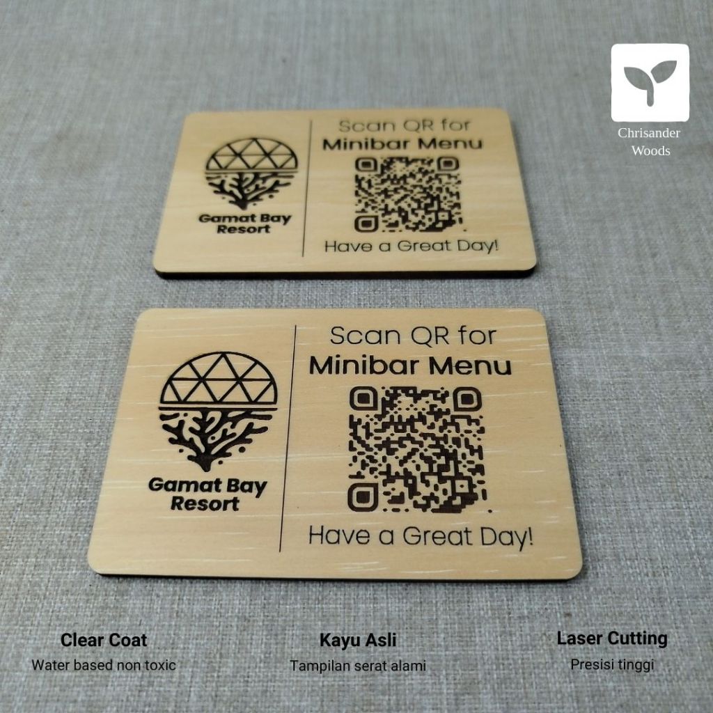 Papan QRIS Aesthetic | Papan QR Code Custom dari Kayu Pinus