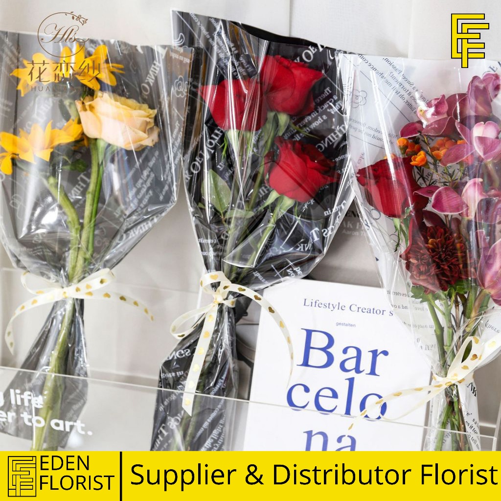

EdenFlorist Plastik Bunga Mawar 1 Tangkai Ecer Per Lembar Wrapping Plastik Untuk Mini Buket Rose SF25
