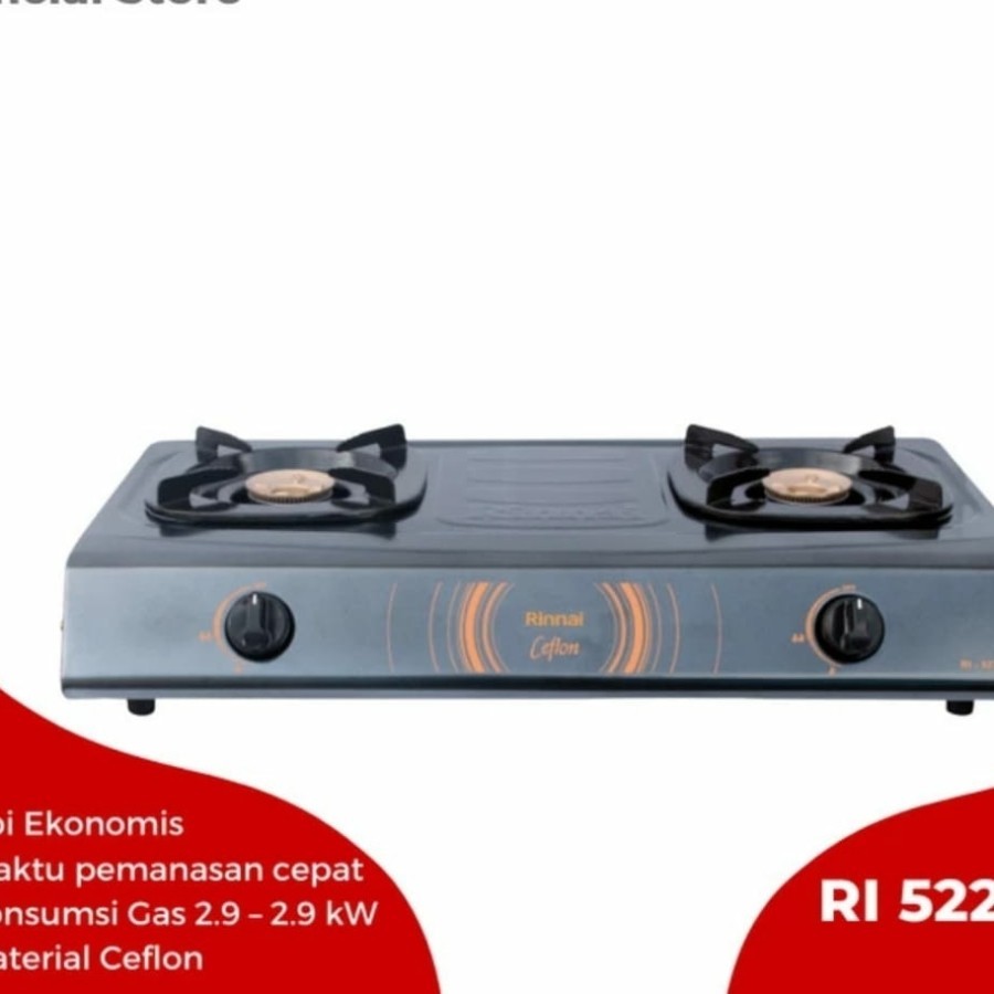RINNAI KOMPOR GAS 2TUNGKU RI-522C / Kompor Gas 2 Tungku Rinnai