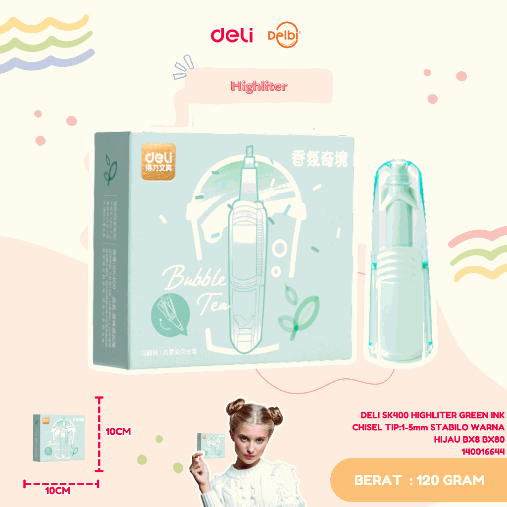 

DELI SK400 HIGHLITER PINK,BLUE,GREEN & ORANGE INK CHISEL TIP:1-5mm STABILO