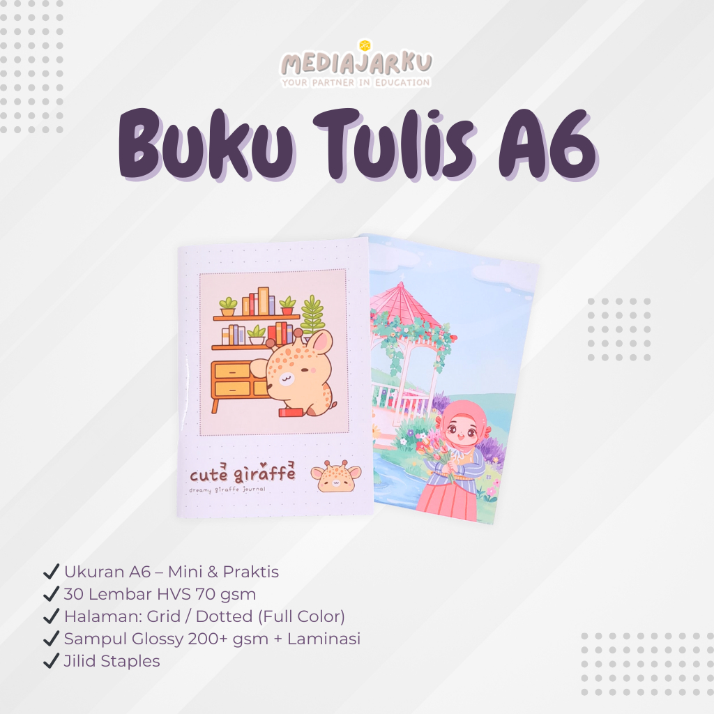 

Buku Tulis A6 Full Warna | Grid / Dotted | 30 Lembar | HVS 70 gsm | Sampul Laminasi | Notebook Lucu