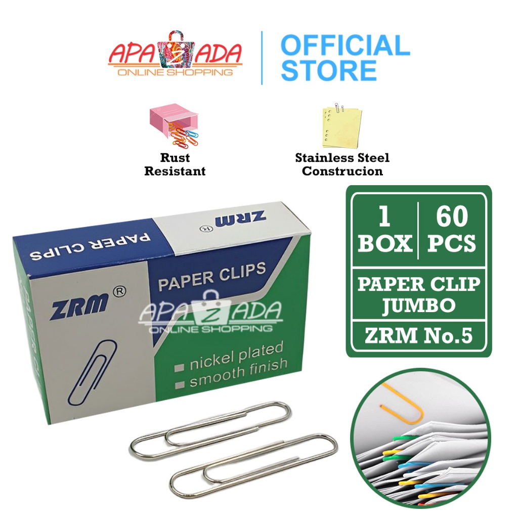 

Apazada - Paper Clip Jumbo No.5 [1 Box - 60 Pcs Clip] / Klip Kertas Triangular / Penjepit Kertas ZRM