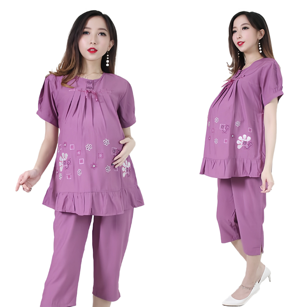 Baju Setelan Hamil Celana 7/8 Bahan Rayon Vicose Adem Model Sara