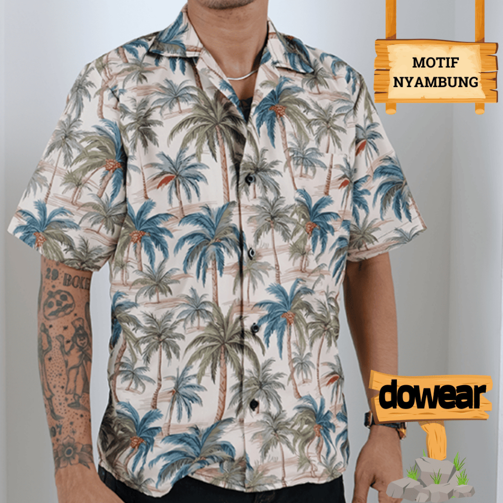 Dowear Baju Kemeja Motif Kekinian Cowok Cewek Bali Pantai Surfing Hawai Jumbo KELAPA GURUN 197