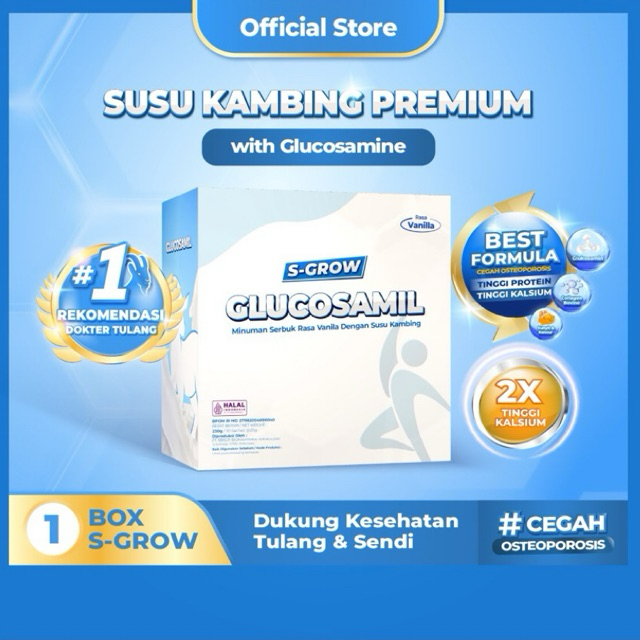 S-GROW GLUCOSAMIL 1 BOX- Susu Bubuk Dewasa Vanila [Untuk Tulang & Sendi]