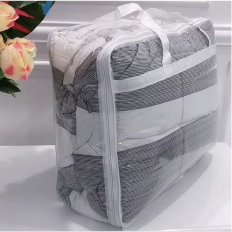 Tas Selimut Resleting Tas Mika Putih Bening Tas Selimut Kado Ukuran 40x25x10cm