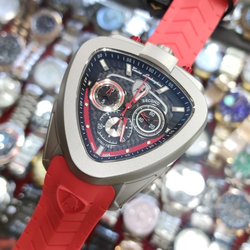 Torino Lamborghini Chrono Aktif Original Strap Rubber Red Jam Tangan Pria
