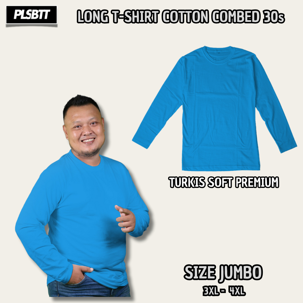 Polos Bett - Kaos Polos Lengan Panjang  Pria Dan Wanita Biru Turkish Cotton Combed 30s Jumbo 3XL & 4