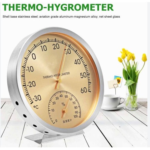 THERMOMETER / TERMOMETER HYGROMETER ANALOG STAINLESS / Termometer Ruangan