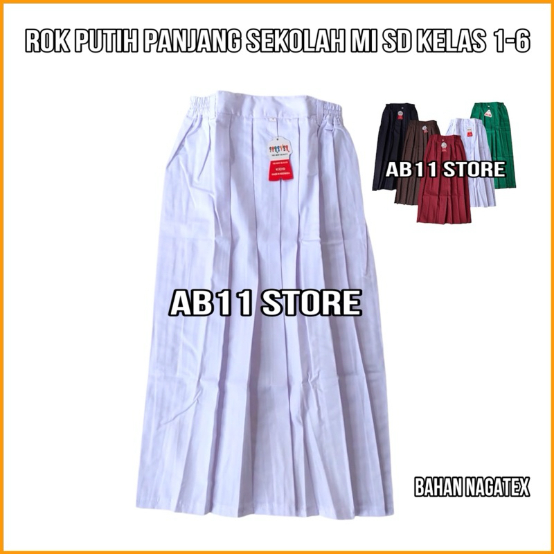 rok putih panjang bawahan seragam sekolah SD anak perempuan bahan Nagatex