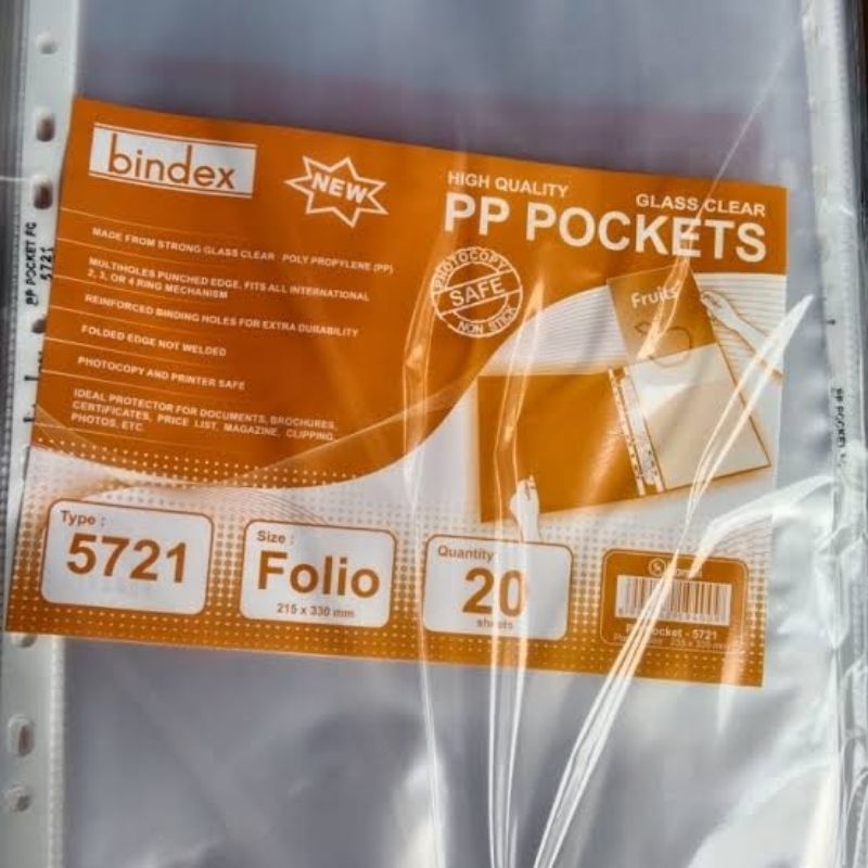 

Plastik PP Pocket/ Clear sheet bindex F4 / A4 1 pack isi 20