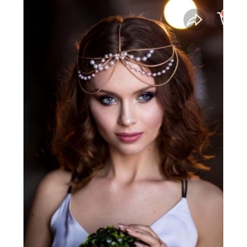 Aksesoris Kepala Headpiece Mutiara 2 layer Hiasan Dahi