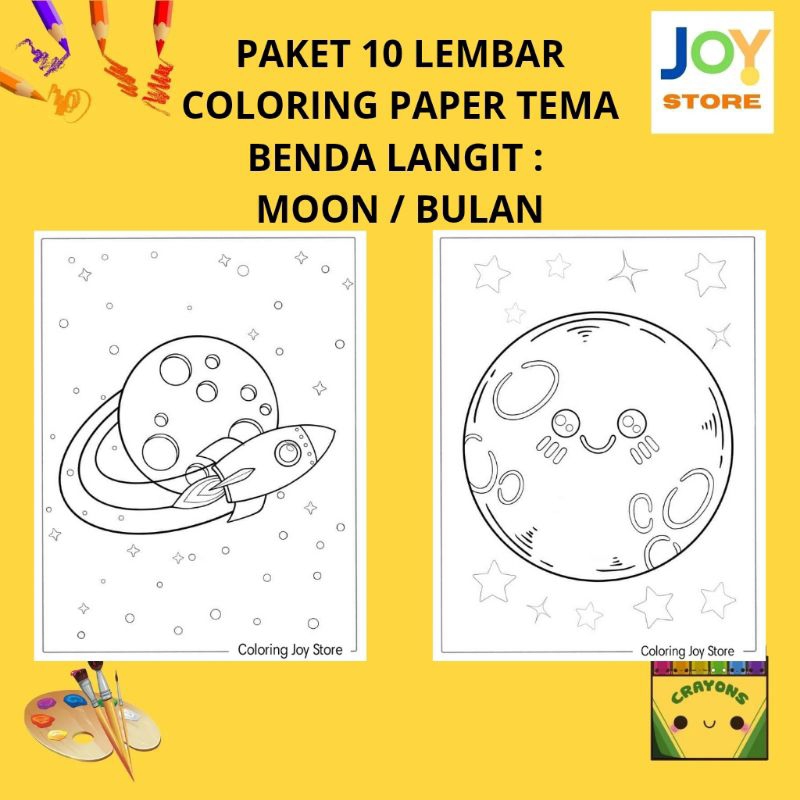 

PAKET 10 Lembar Kertas Gambar Mewarnai Tema BendaLangit - Moon/Bulan / Langit Ukuran A4 150 gsm - Coloring Paper 058